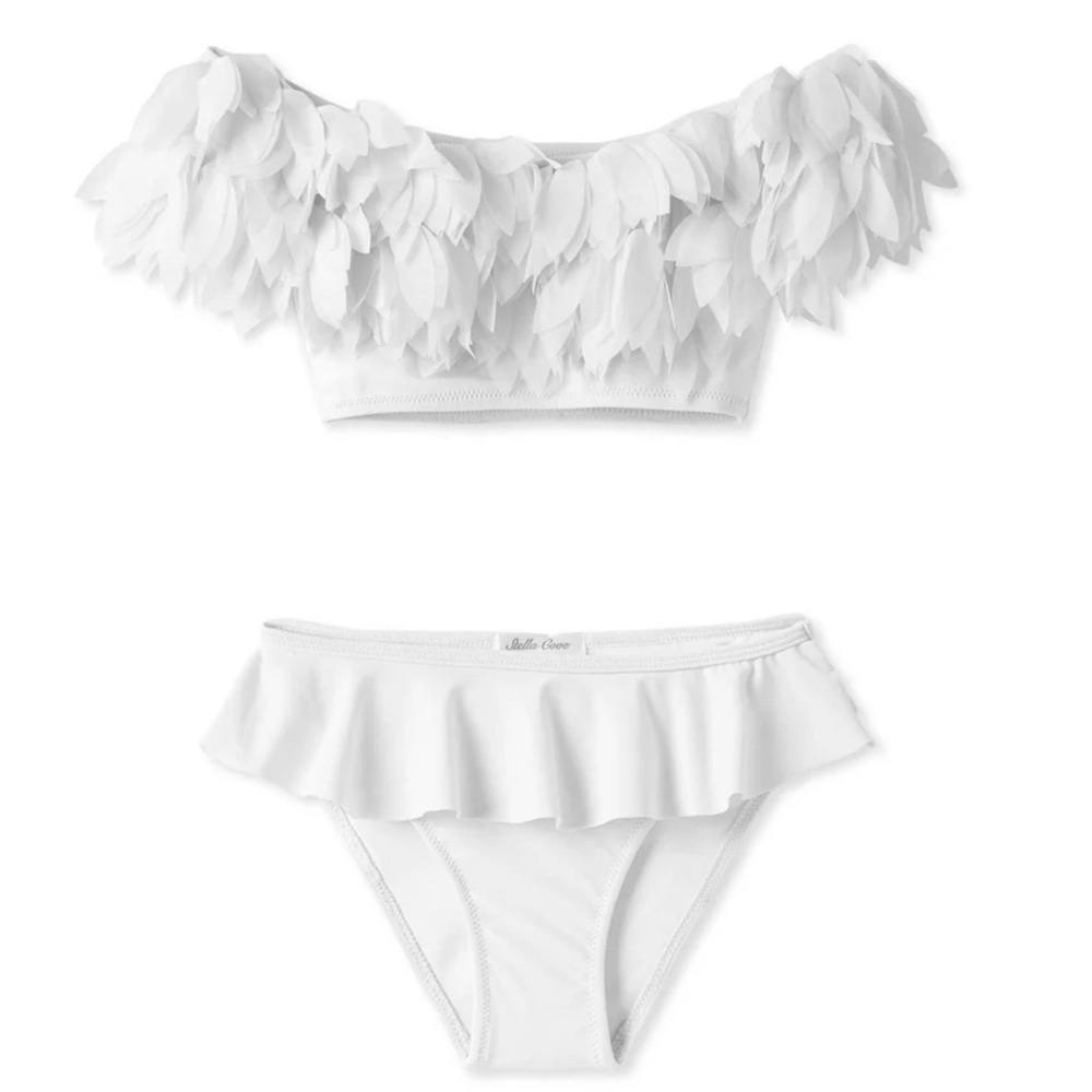 NEW Stella Cove Girls White Petals Draped Two Piece Swimsuit in White size 10